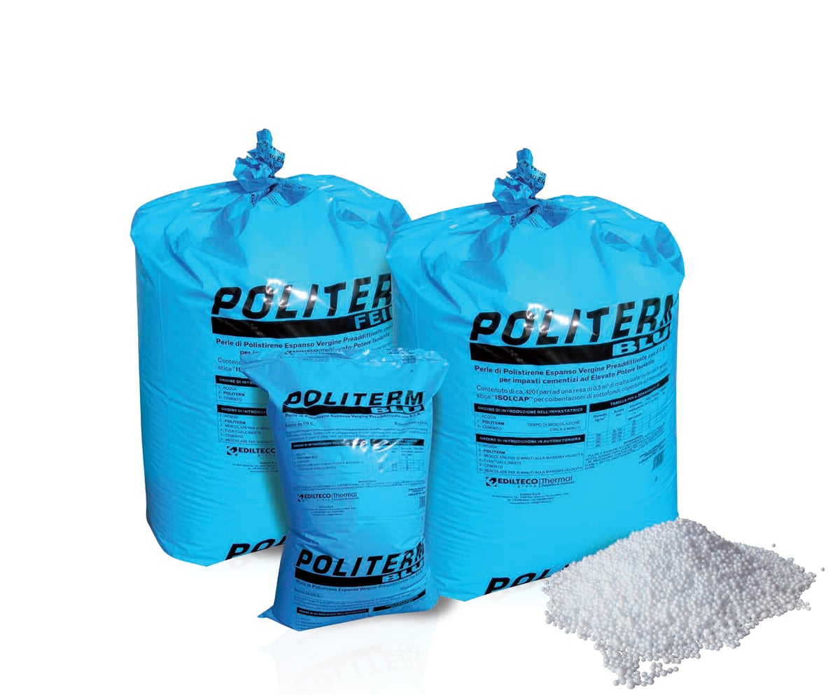 Pachete POLITERM BLU — saci cu perle EPS preadditivate cu E.I.A. pentru șape ușoare