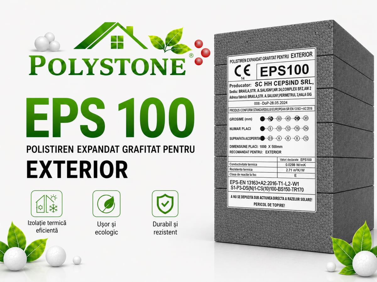 Pachete POLYSTONE EPS 100 Grafitat — plăci EPS gri pentru ETICS Graphite, performanță termică maximă