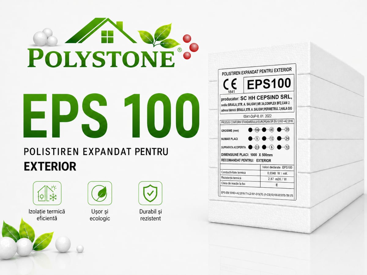 Pachete POLYSTONE EPS 100 — plăci EPS premium pentru termosisteme ETICS Plus