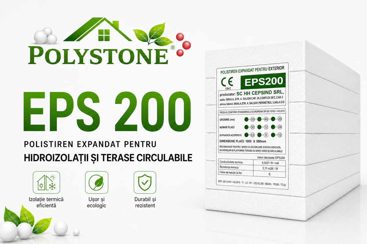 Pachete POLYSTONE EPS 200 — plăci structurale cu compresiune maximă pentru terase și planșee