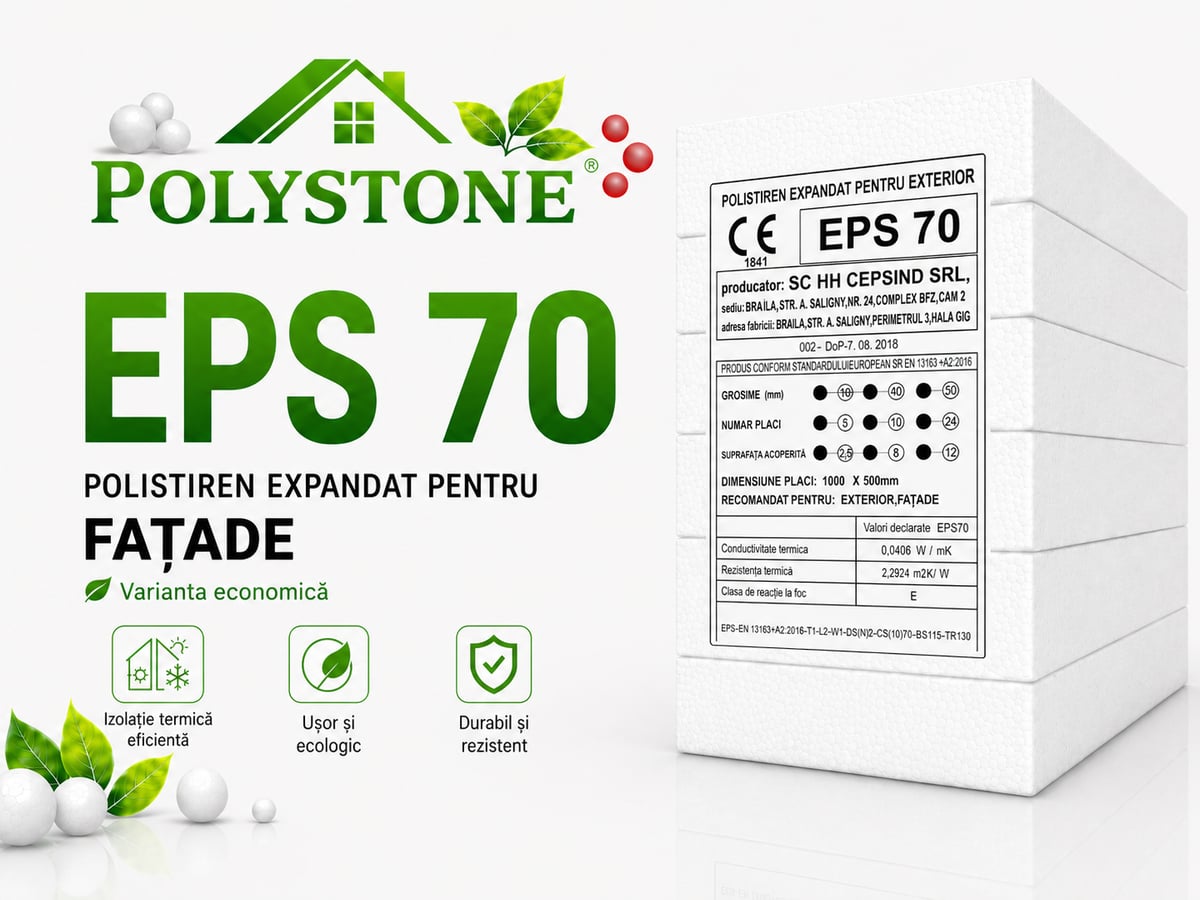 Pachete POLYSTONE EPS 70 — plăci tehnice ignifugate de catalog, fabricate la Brăila